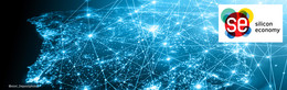 Silicon Economy Logistics Ecosystem Silicon Economy Logo mit leuchtendem Ausschnitt einer Weltkarte